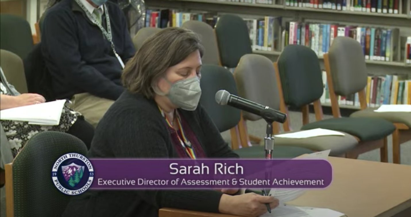 NTPS's Sarah Rich, executive director of assessment & student achievement, spoke at the Jan. 11, 2022 NTPS board meeting.